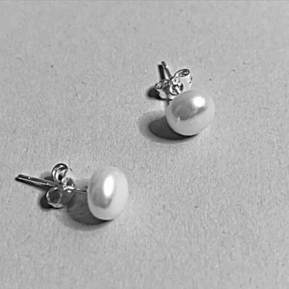 Stud Earrings 7-8 mm Sterling Silver 925 Tiny Pearl Akoya Jewelry Gift for Her - Picture 2 of 9